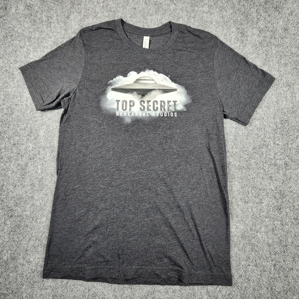 Bella Canvas Top Secret Rehearsal Studios UFO Graphic T-Shirt Gray Mens‎ Medium